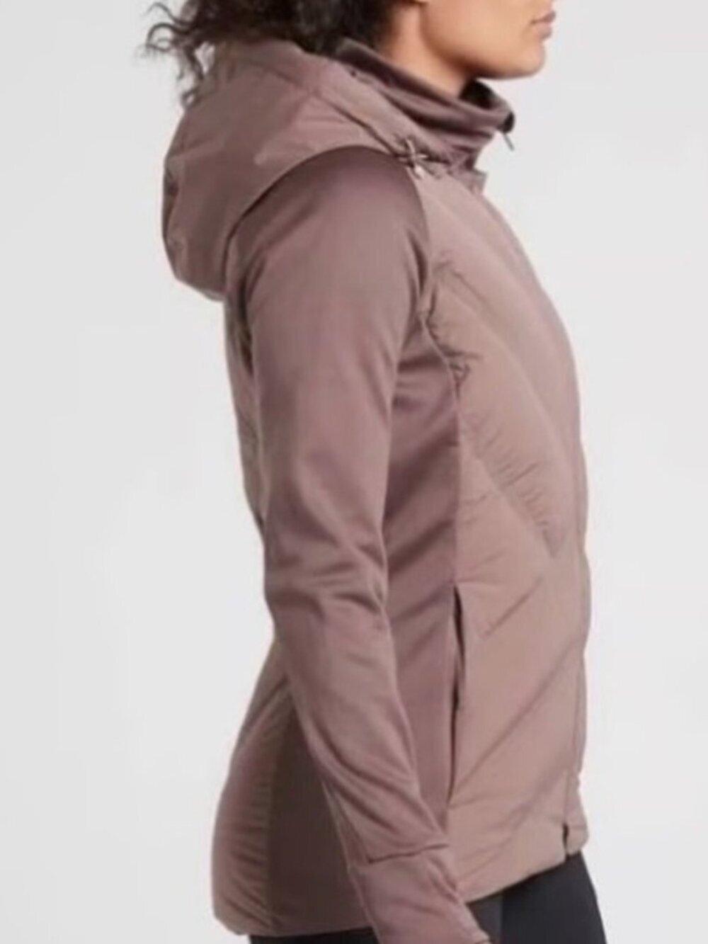 Athleta Inlet Down Puffer Jacket Smoked Almond Brown Size M EUC - Picture 2 of 8